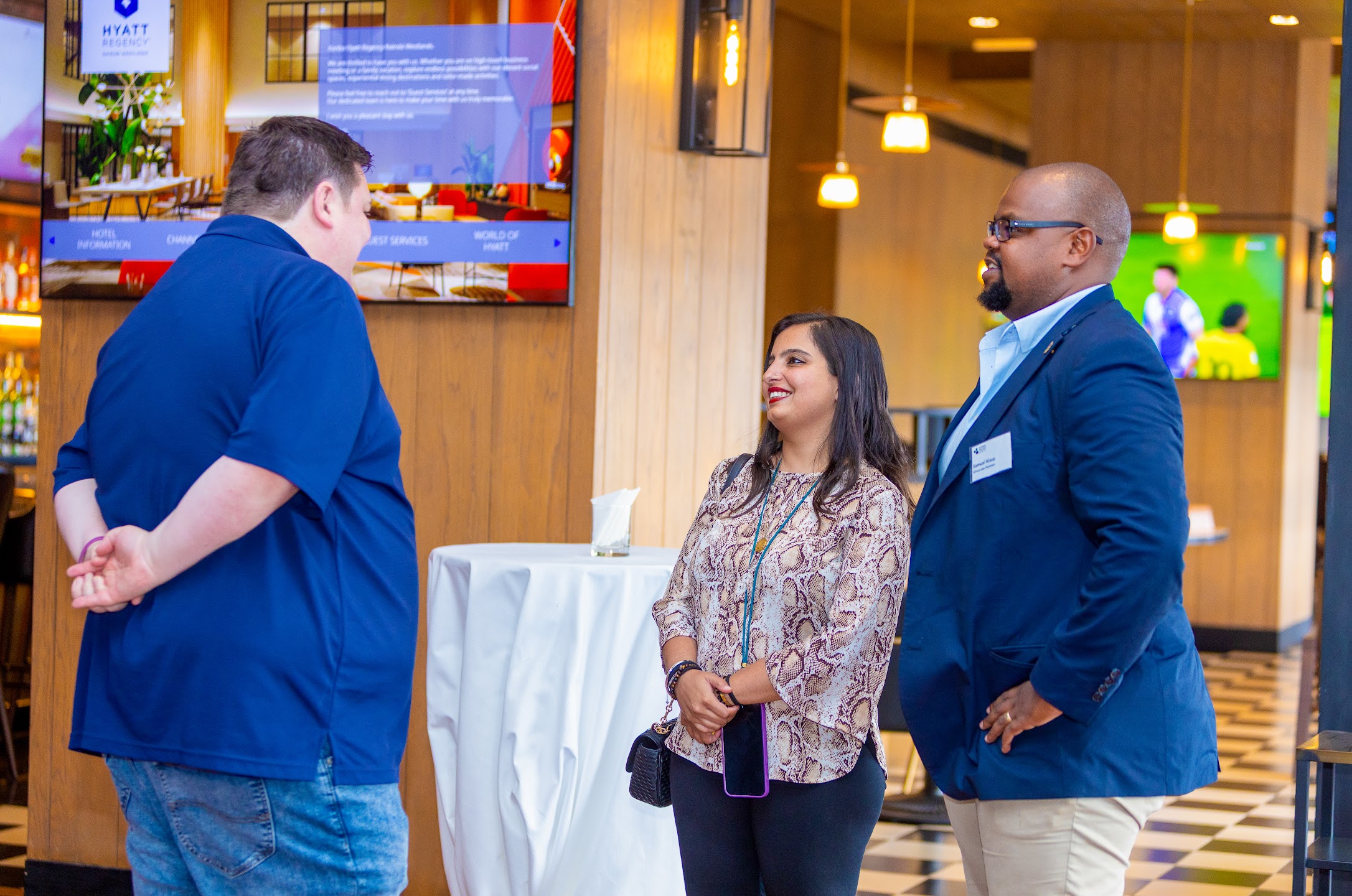 Chamber members connecting at a business networking event