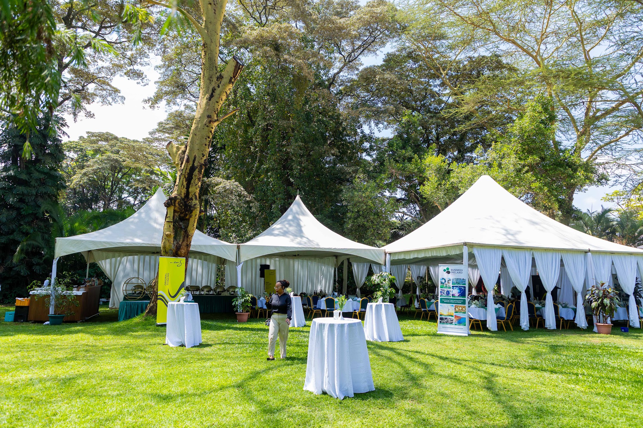 Marquee and tables prepared on a lawn