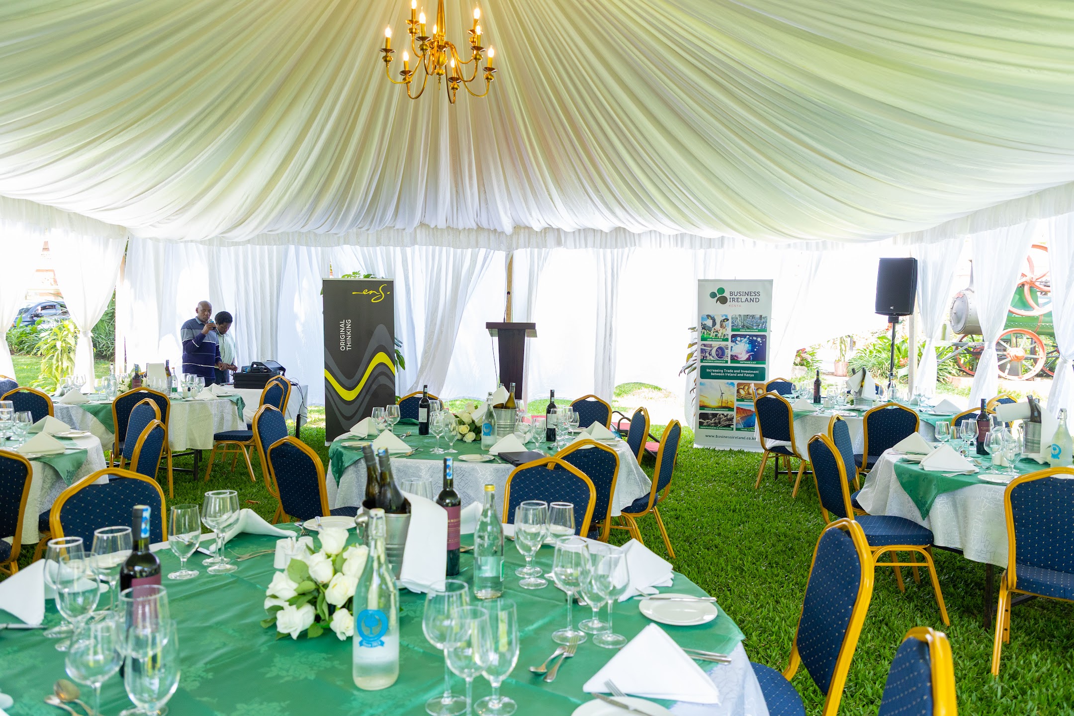 A decorated marquee prepared for a Chamber lunch