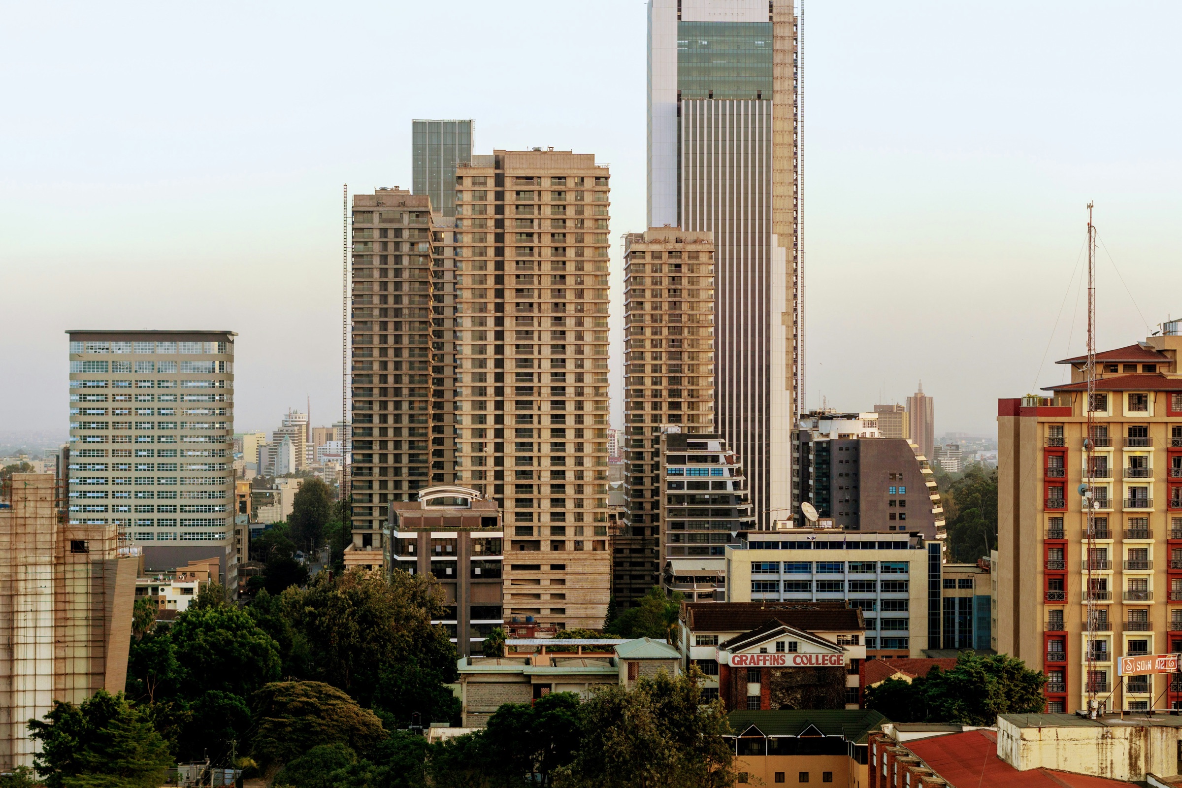 The dense high-rise skyline of Westlands in Nairobi
